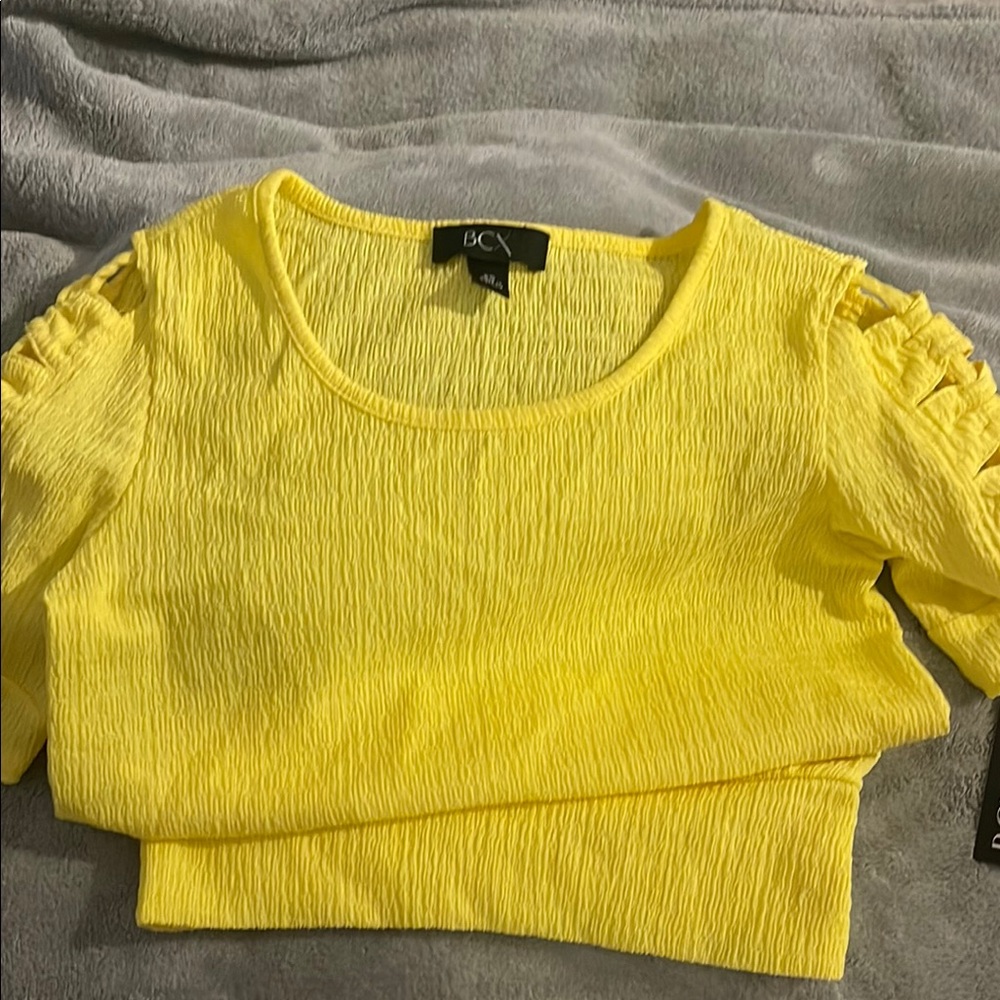 BCX Yellow Short Sleeve Ribbed Blouse
